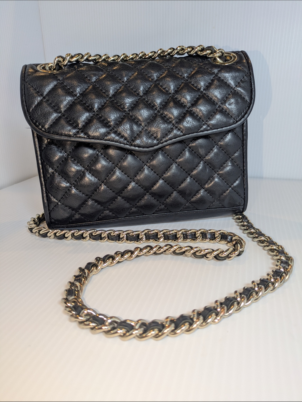 Rebecca Minkoff Black Quilted Leather Chain Crossbody Shoulder Bag Silver Hardwr